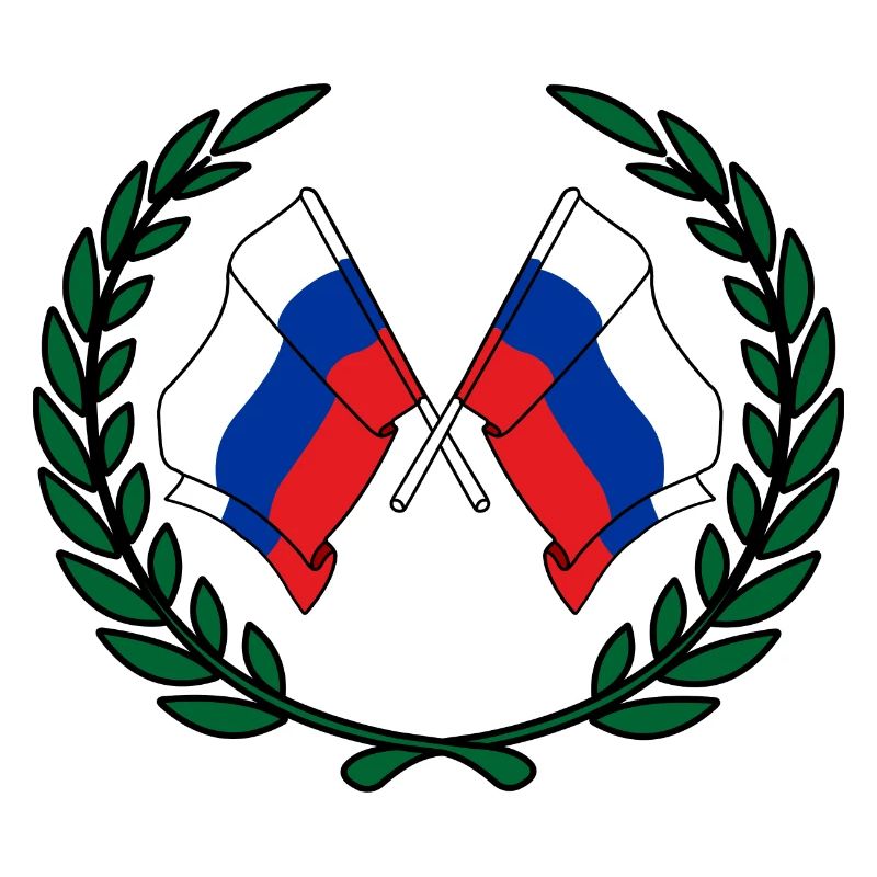 Flags Russia in laurel wreath