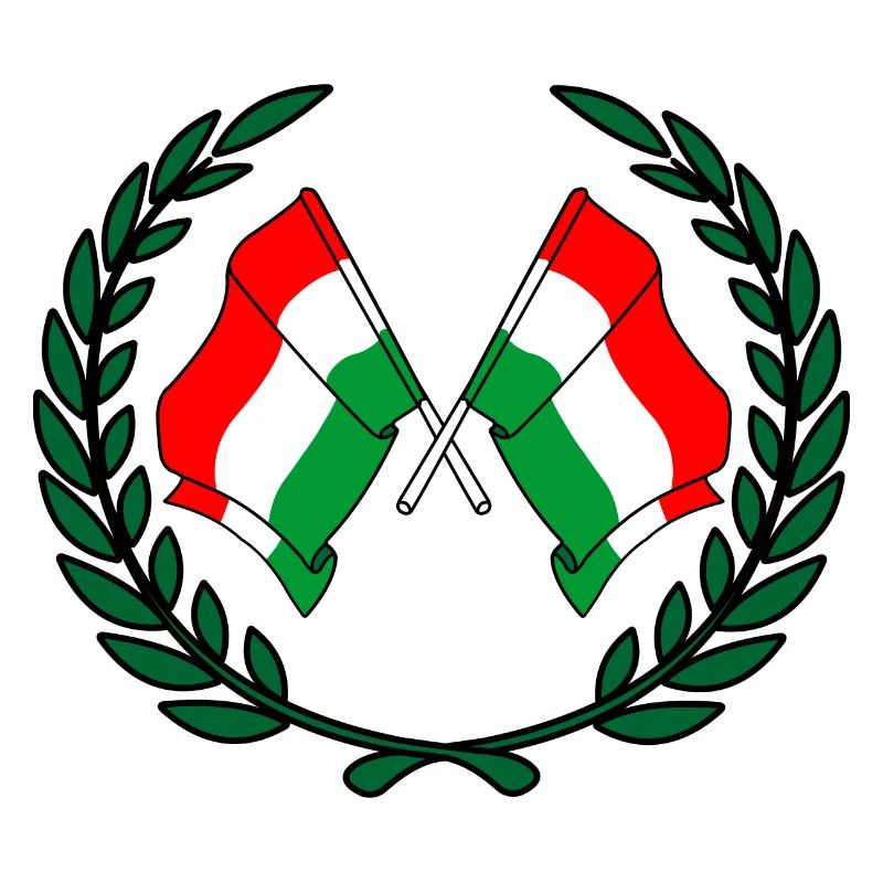 Flags Hungary in laurel wreath