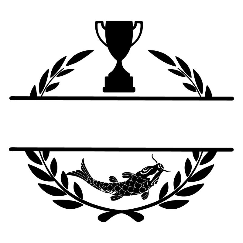 Fish and cup in laurel wreath with blank text bar
