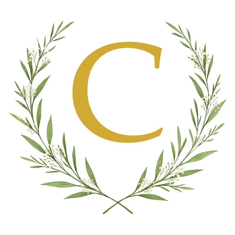 C Monogramm, Eukalyptus Kranz, personalisierbar
