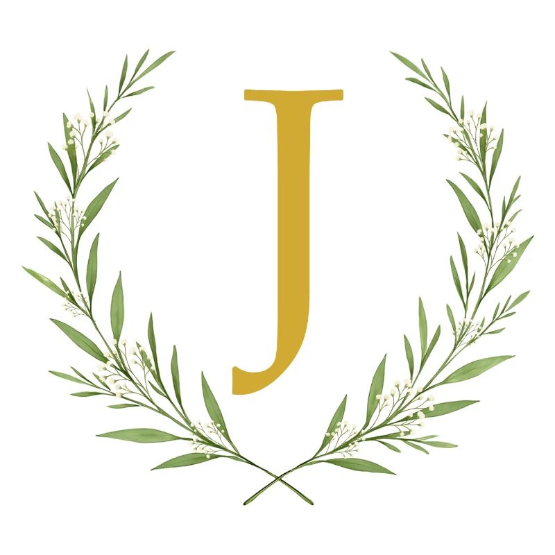 J Monogramm, Eukalyptus Kranz, personalisierbar