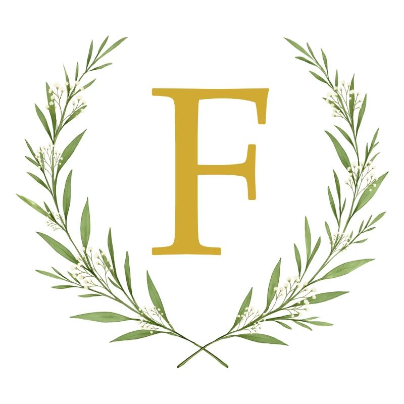 F Monogramm, Eukalyptus Kranz, personalisierbar