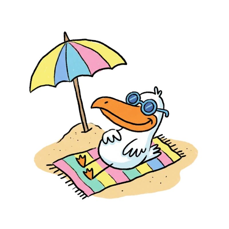 Sonnenvogel am Strand mit Schirm