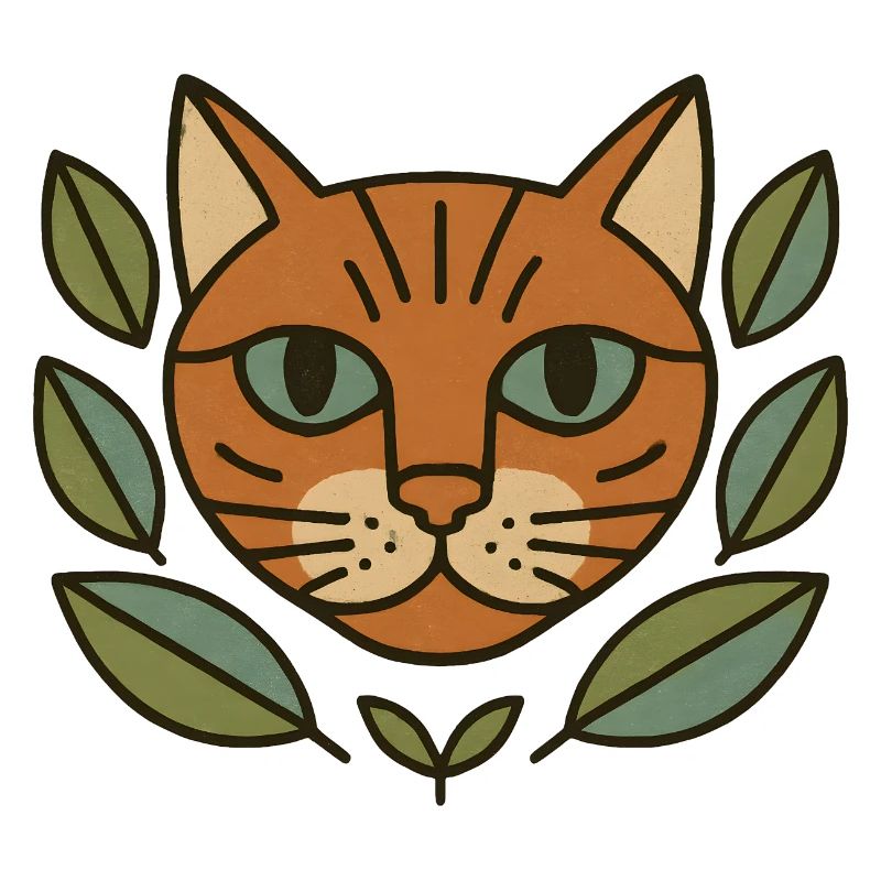 Tête de chat dans une couronne de feuilles