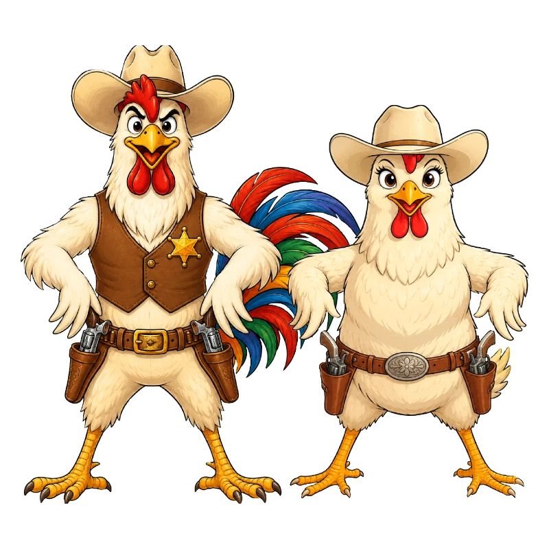 Rooster and chicken in Wild West