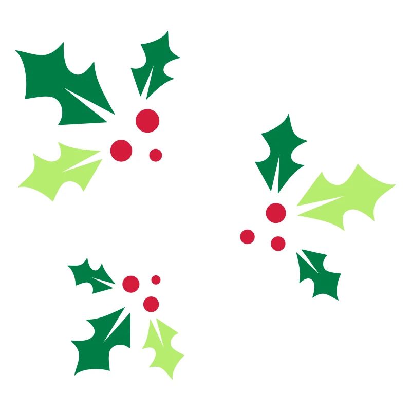 three holly branches with three red berries