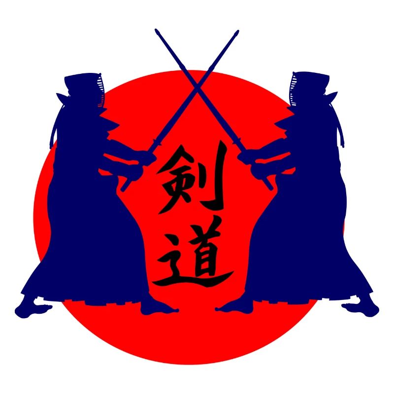 Kendo two Kendoka in fighting mode with red sun kend