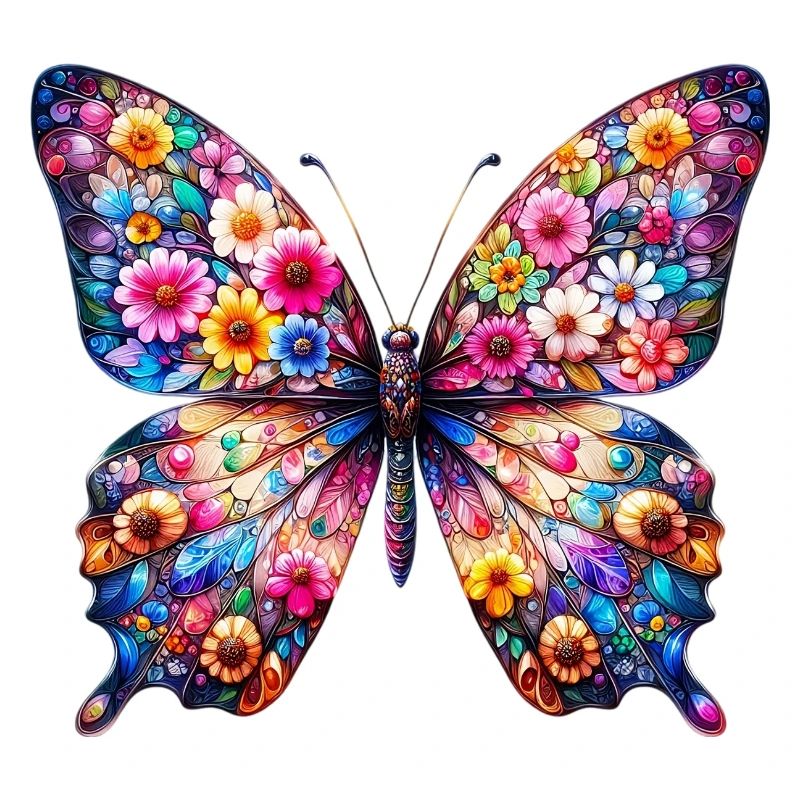 Papillon décoré de fleurs