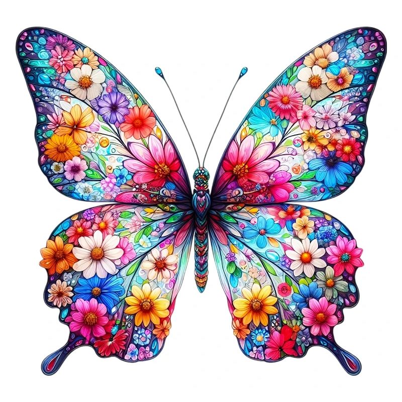 Papillon décoré de fleurs