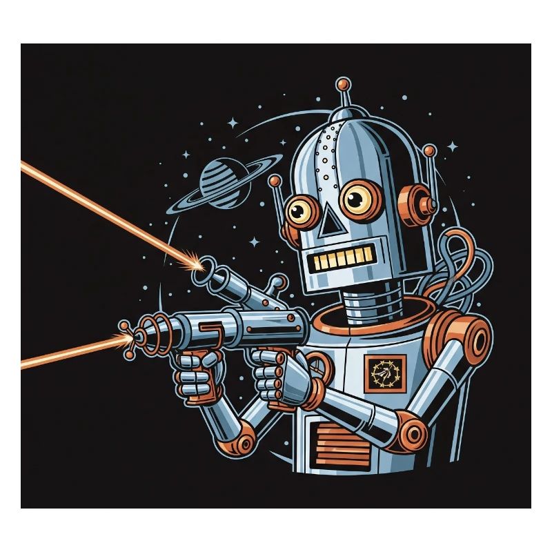 Retro Sci-Fi Roboter mit Laserwaffe