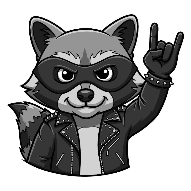 Rocker Waschbär mit Rock On Geste