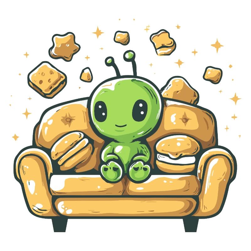 Kuscheliger Alien auf sonnigem Sofa