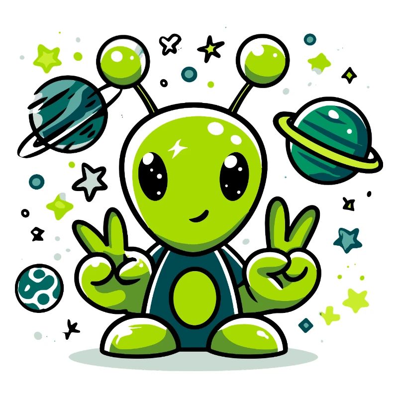 Green alien in space fun