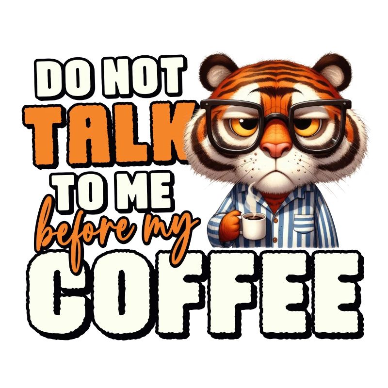 Grumpy tiger with coffee