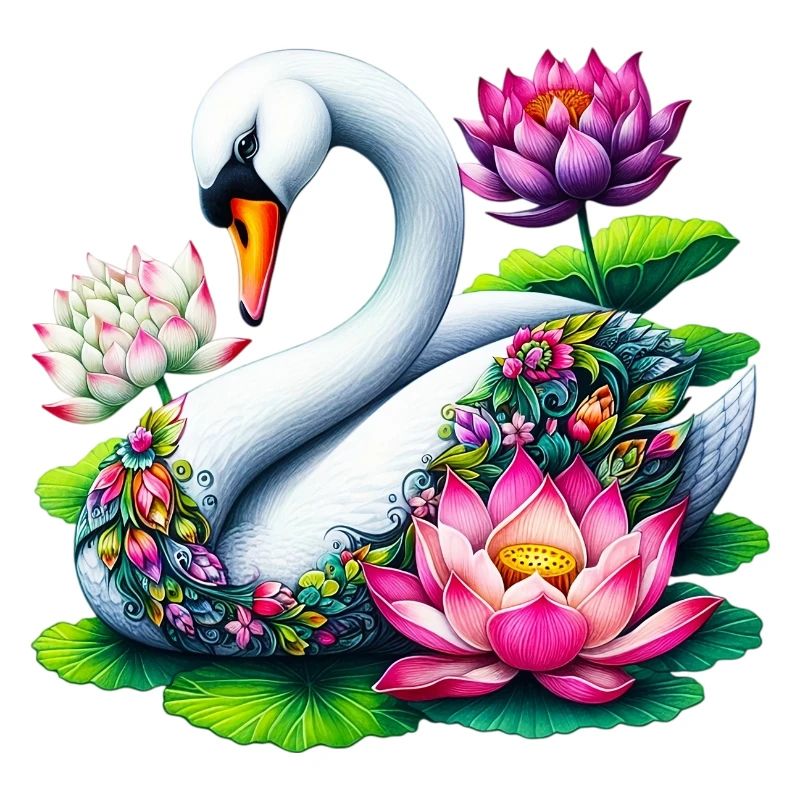 Cygne décoré de fleurs de lotus