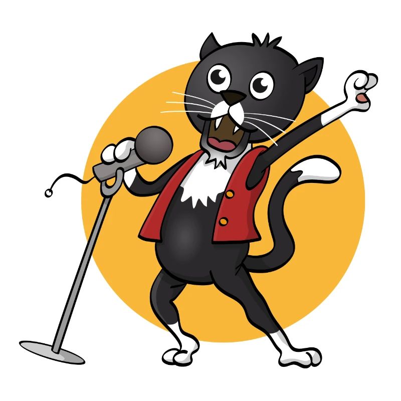 Le chat noir chantant joyeusement