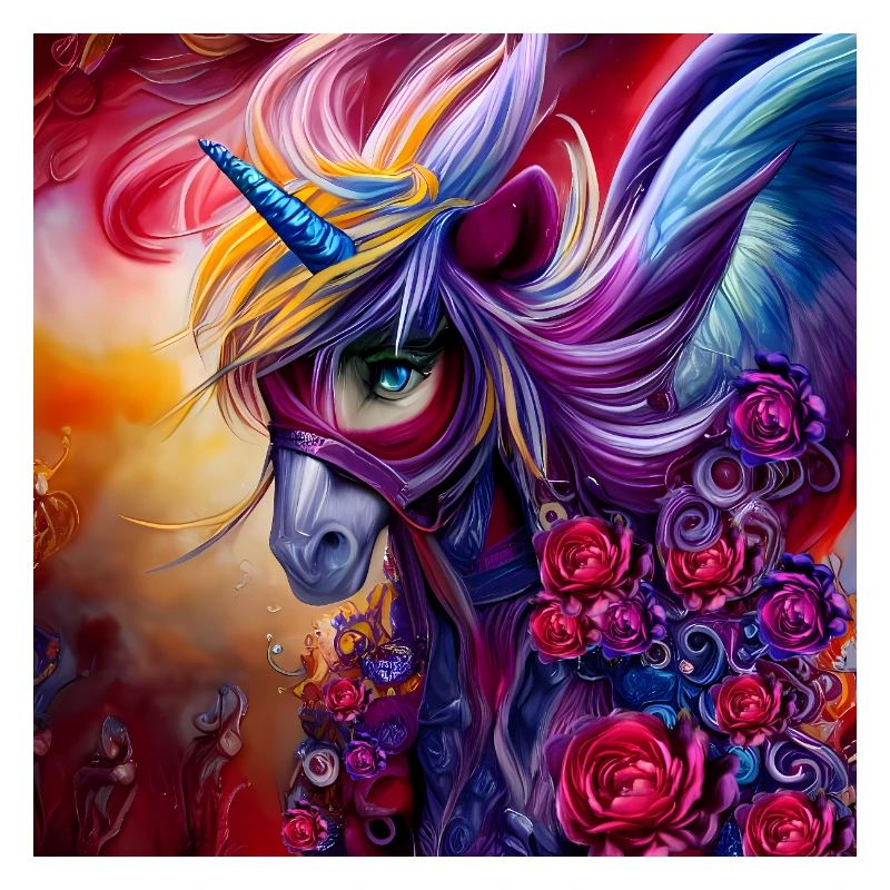 Wunderbares buntes Einhorn mit Blumen.