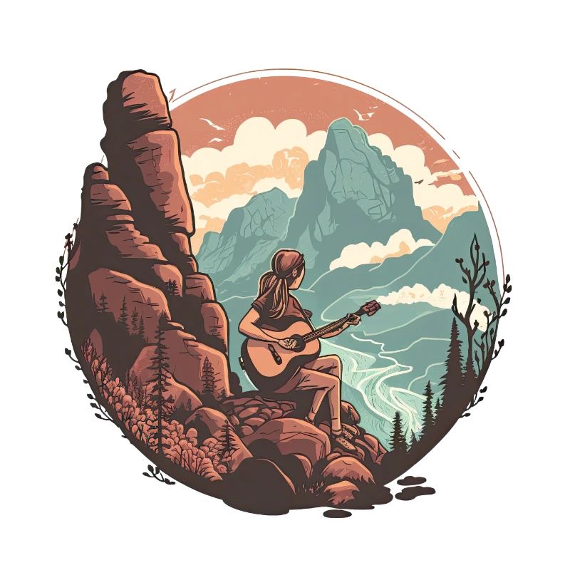 Serene Mountain Guitar Scene
