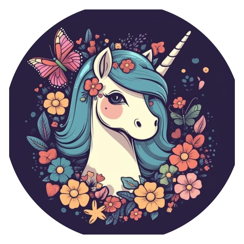 Licorne élégante avec fleurs de papillon