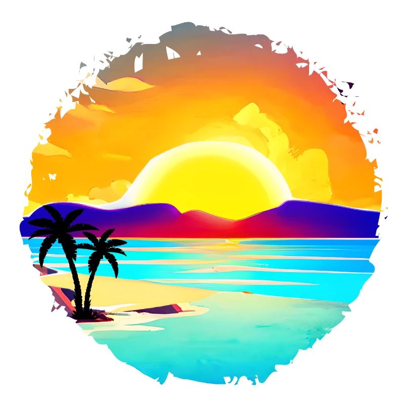 Aquarelle de plage de coucher de soleil d’été