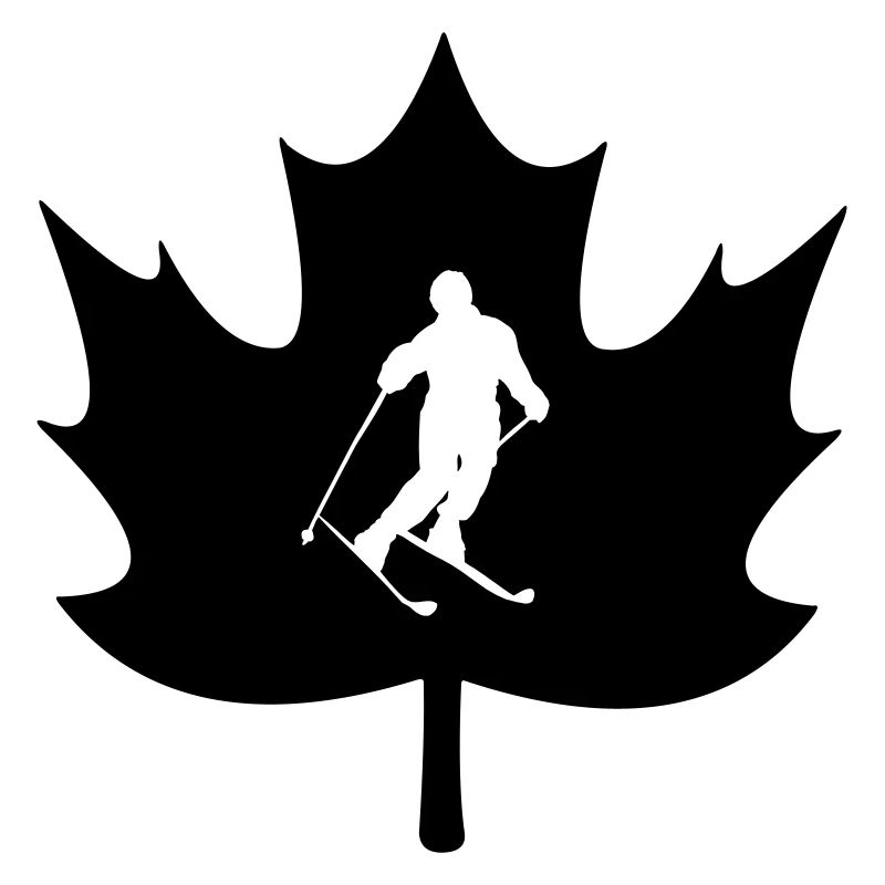 Canada maple leaf with cut-out skier logo