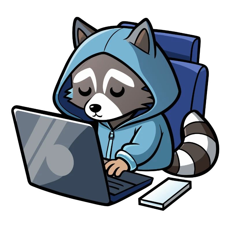 Raton laveur pirate mignon en sweat à capuche devant PC