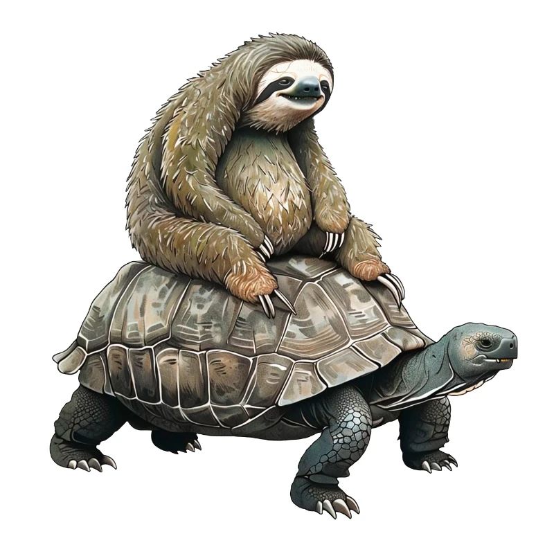 Faultier auf Schildkröte