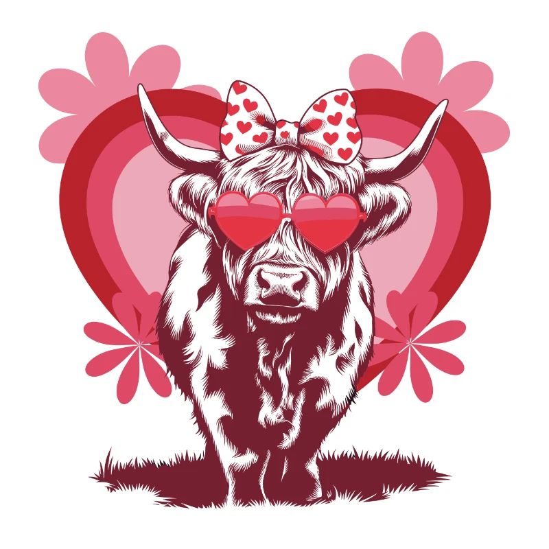 Vache des Highlands amoureuse - Conception mignonne de la Saint-Valentin