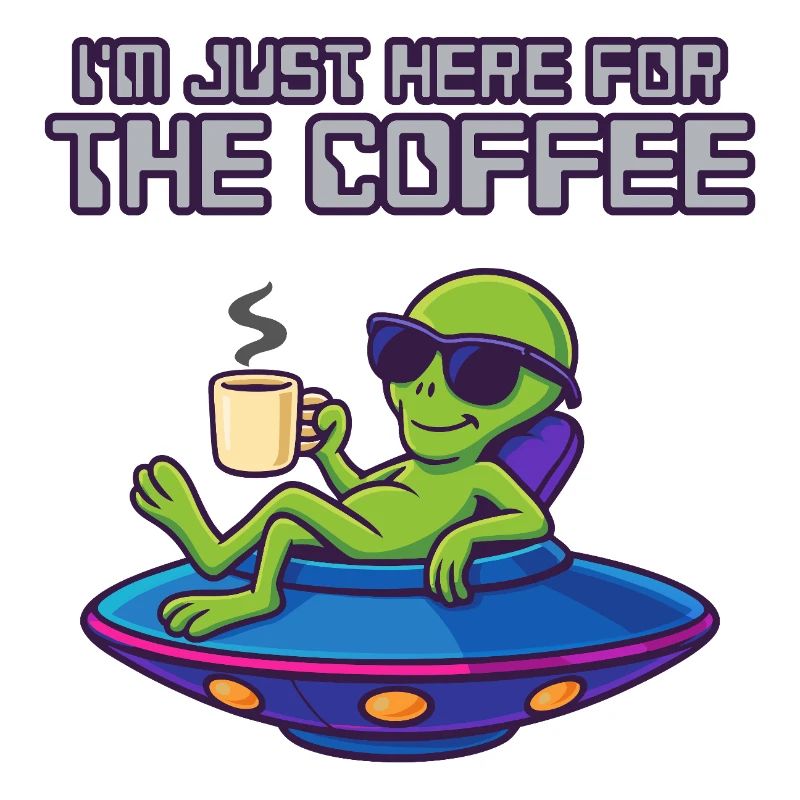Coffee-loving alien in UFO