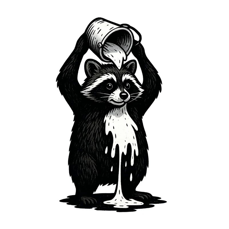 Waschbär mit Farbeimer