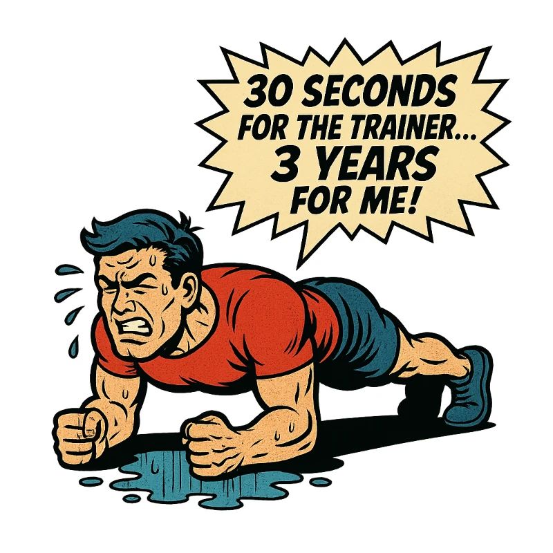 Funny Retro Gym Comic – Plank Struggle
