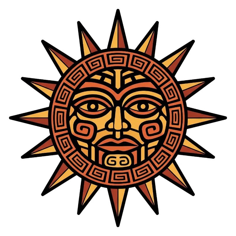 Aztec Sun Face Geometric Emblem