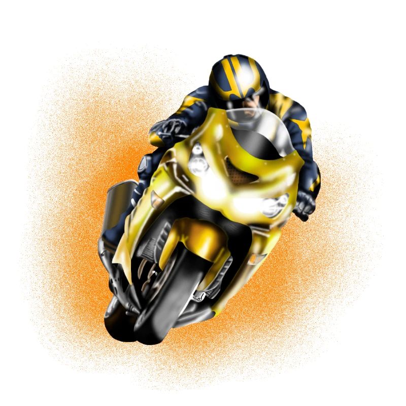 Yellow Racer on Motorcycle