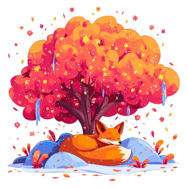 Fox under autumn tree