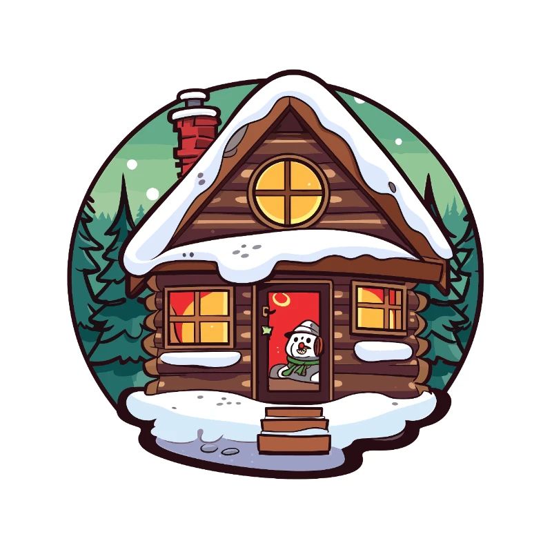 Dessin animé de cabane d’hiver avec chat
