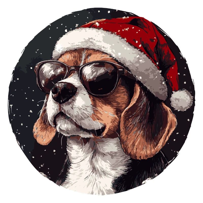 Beagle au chapeau de Noël