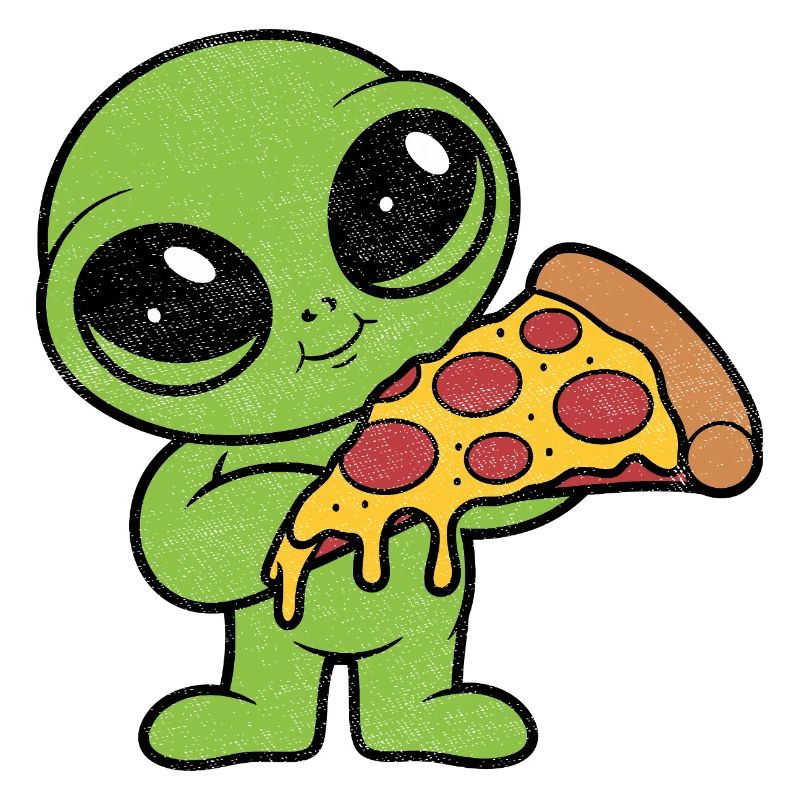 Extraterrestre mignon avec une part de pizza Fan de pizza