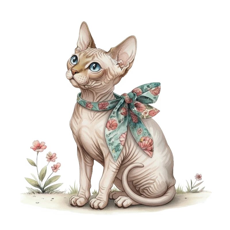 Mignonne œuvre d’aquarelle Chat chat chat fleur