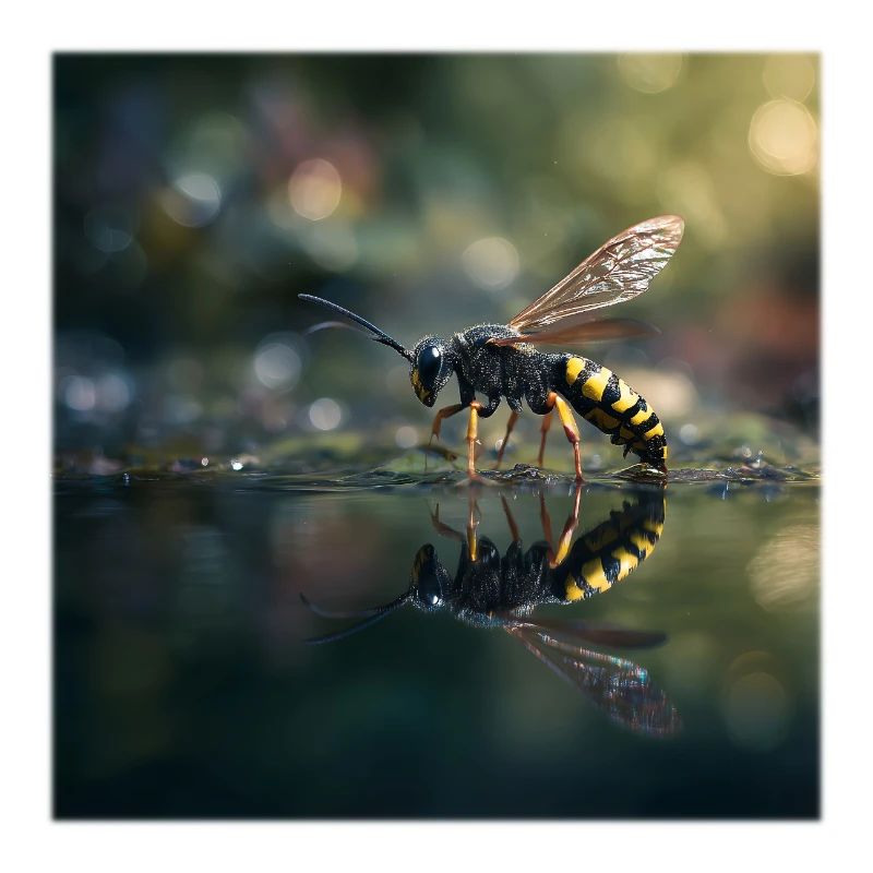Wasp with Reflection Elegant Macro Photography