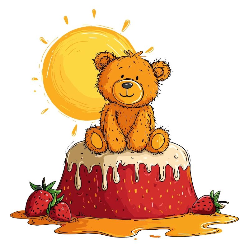 Teddy bear on cake with sun