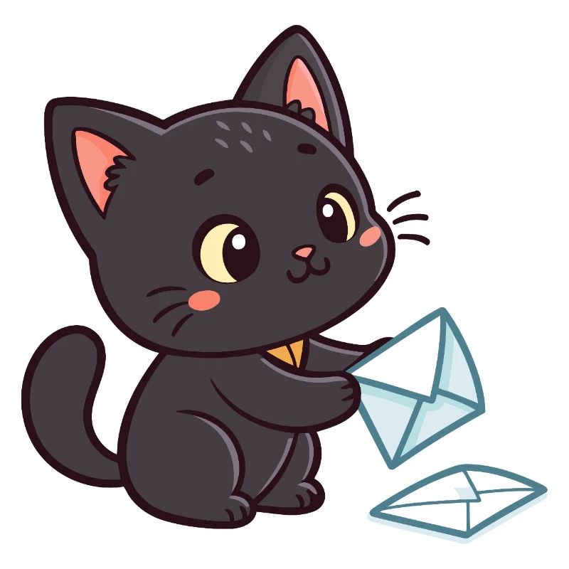 Kawaii Black Cat and Envelopes