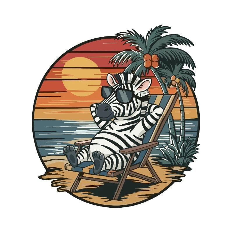 Funny Zebra on Beach Summer Vacation Sunset