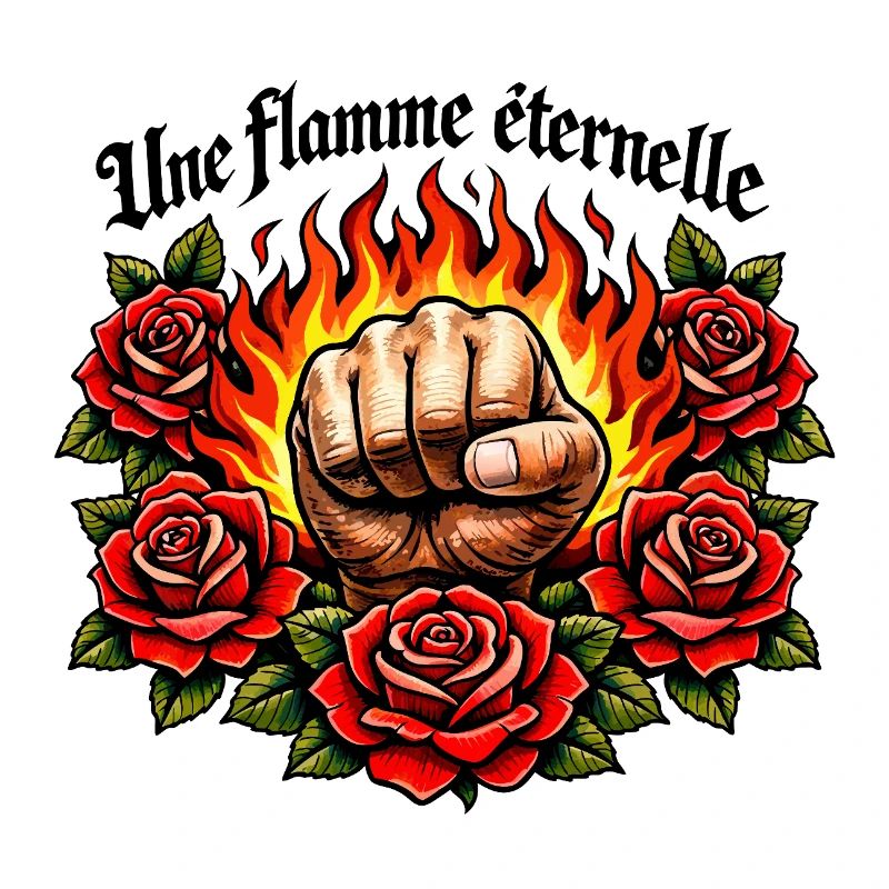 Flammende Faust und Rosen