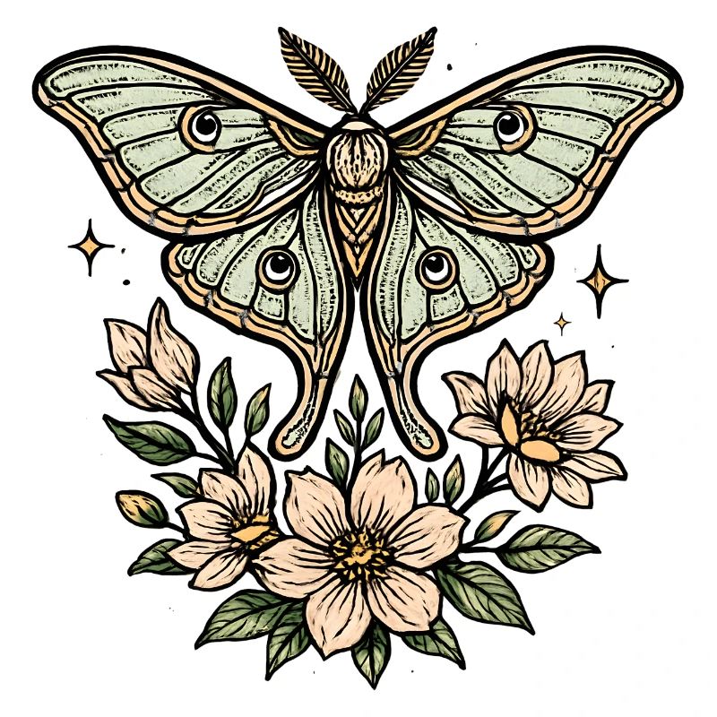 Moth with flower bouquet