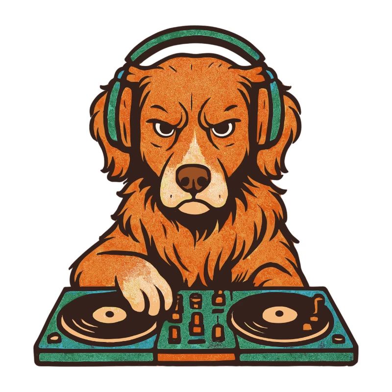 DJ Great Retriever dans le style rétro vinyle