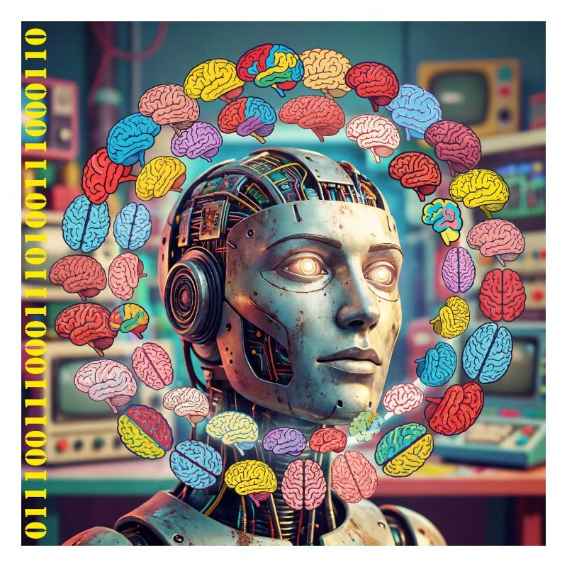 Android with brain satellites