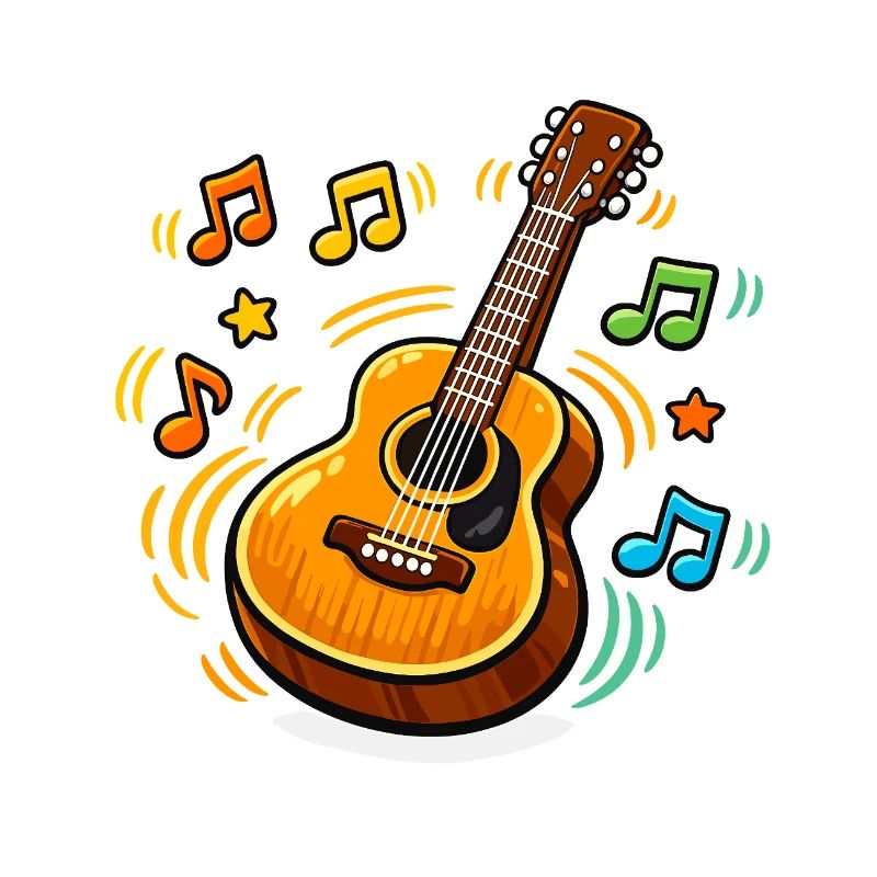 Guitare colorée avec des notes de musique
