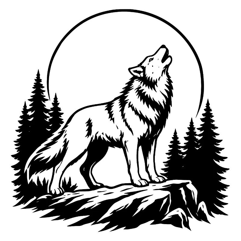 Wolf with Full Moon