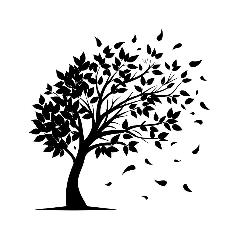 Wind weht Blätter vom Baum