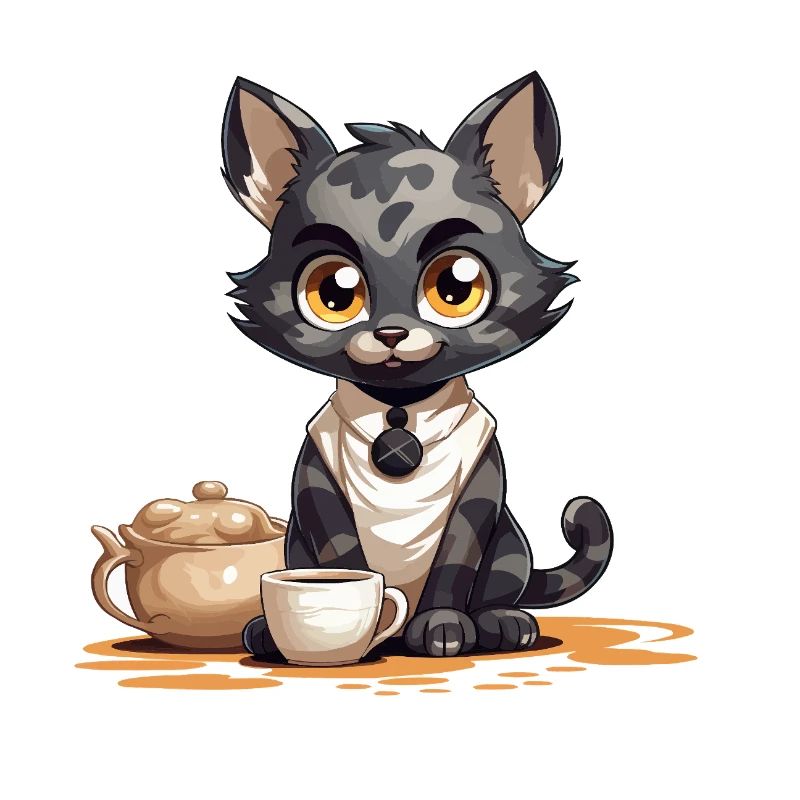 Kaffeezeit Katze mit Teekanne